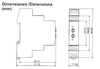Dimensiones rele diferencial RD1M030